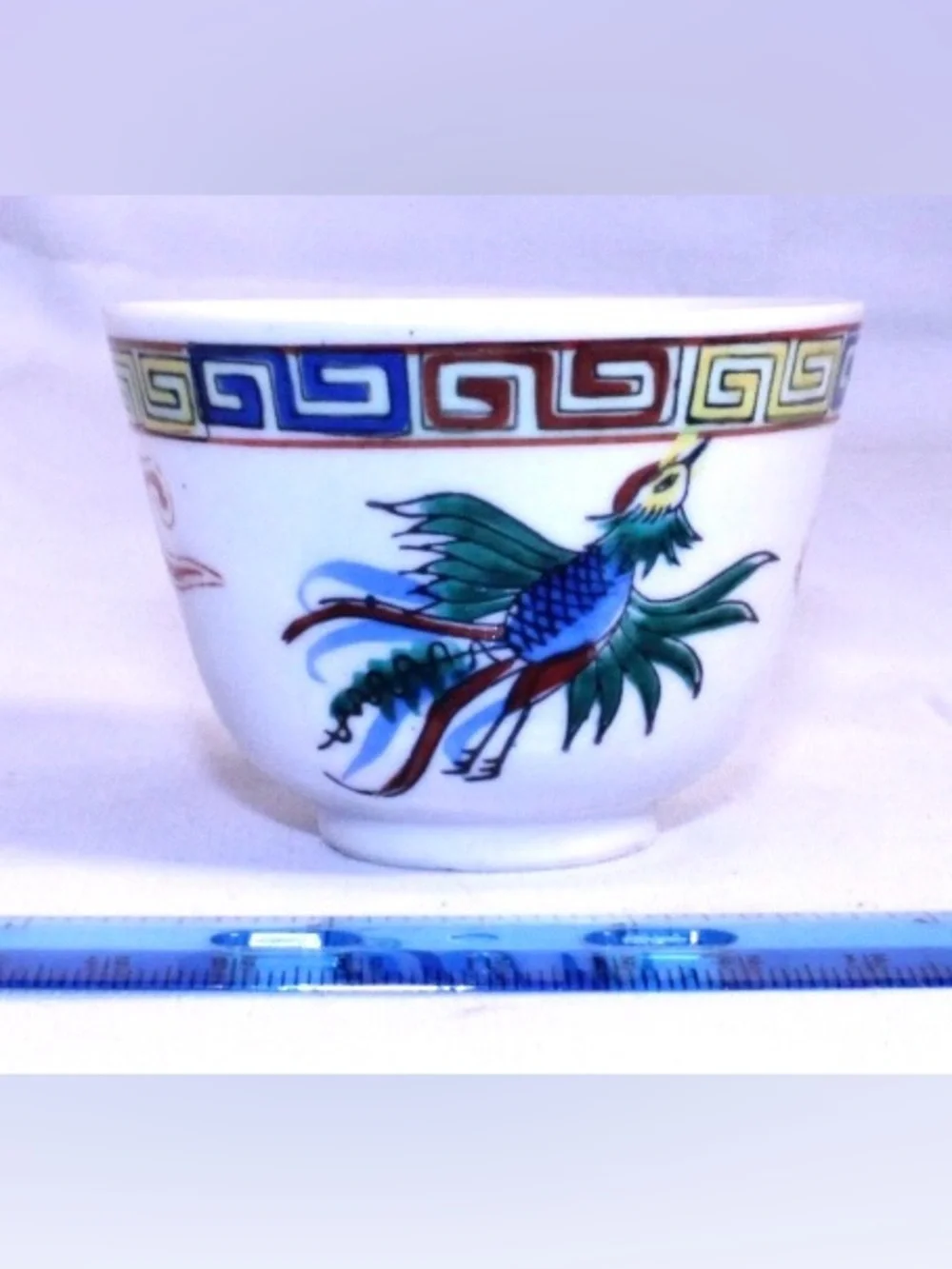 Vintage Porcelain Cup with Hand-Painted Phoenix and Dragon